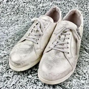 컨디션 최상 하 스니커즈 25cm 실버 라메 믹스 사이드 지퍼