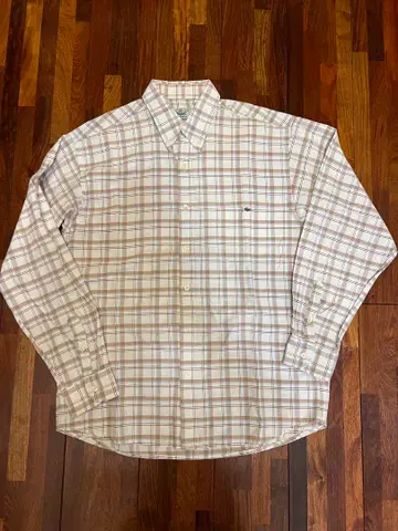 LACOSTE 옥스포드 체크 무늬 긴팔 셔츠 베이지