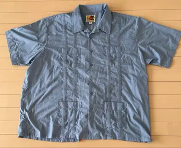 [ 3XL ] GUAYABERA 쿠바 셔츠 오픈 카라 반팔 스카이블루