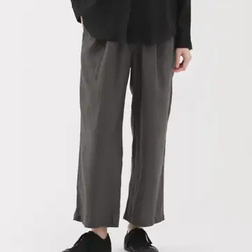 무인양품 린넨 팬츠 워싱 이지 와이드 팬츠 차콜 그레이 S