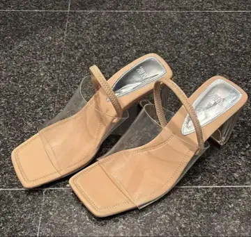 ZARA 베이지 오픈토 스트랩 샌들 클리어 힐
