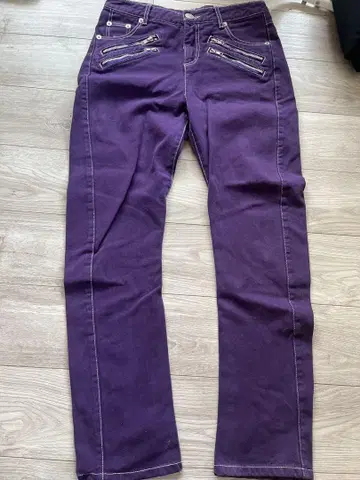 도모토 츠요시 퍼플 슬림핏 데님 청바지