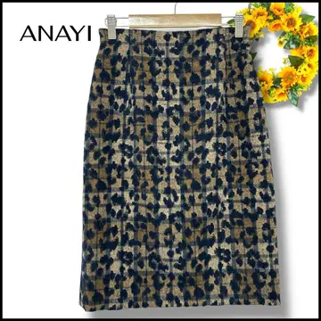 ANAYI 스커트 타이트 슬릿 지퍼 레오파드 36 일본제