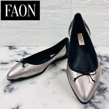 [새상품급] FAON 펌프스 플랫 발레 슈즈 가죽 실버 리본