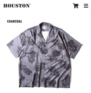 HOUSTON 파인애플 패턴 알로하 셔츠 M 차콜
