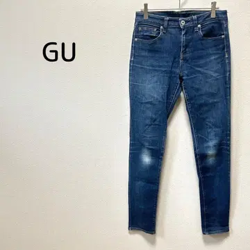 GU 지유 스키니 데님 팬츠 L 인디고 블루 스트레치 슬림 레그