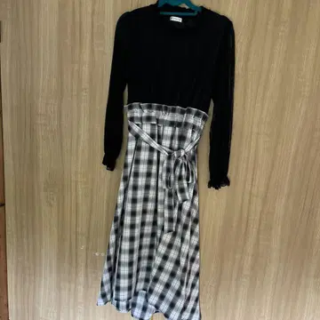 axes femme 긴팔 체크 무늬 롱 원피스 M 사이즈
