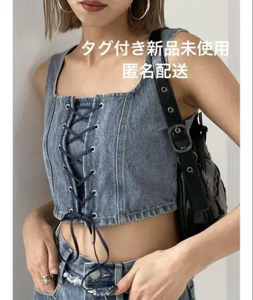 EMODA 레이스업 데님 뷔스티에 프리 사이즈 에모다 블루