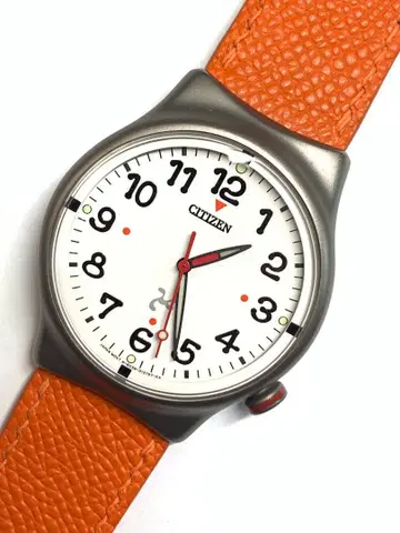 R6-5634 CITIZEN 6038 오렌지 가죽 스트랩 손목시계