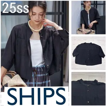 새상품급 25ss SHIPS 손세탁 가능 실크 혼방 시어 겉옷 셔츠 블랙