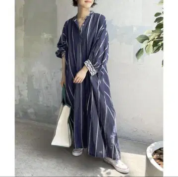 누키테파 코튼 린넨 스트라이프 셔츠 드레스 2022 ss