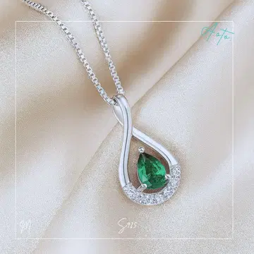 205Nm [티어드롭] 에메랄드 목걸이 그린 S925 플래티넘 코트