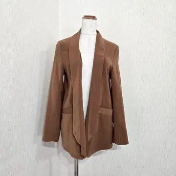 브라운 노카라 자켓 무지 심플 스트레치