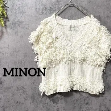 mignon 트리코 니트 니트 베스트 프린지 코튼 프리 사이즈 화이트