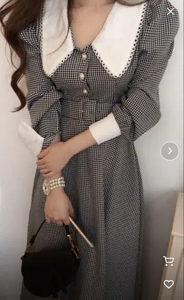 체크 무늬 긴팔 원피스 벨트 포함