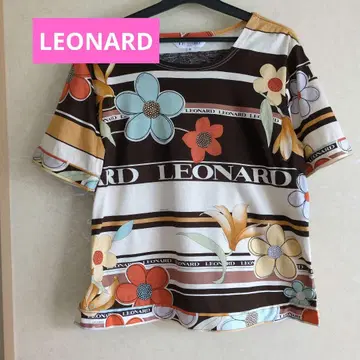 LEONARD 레오나르 꽃무늬 스트라이프 코튼 반팔 티셔츠 40
