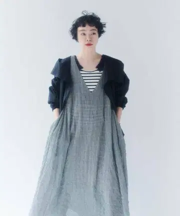 콩제 파예 아두이트리스테스 슬리브리스 체크 무늬 롱 원피스
