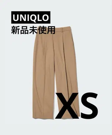미사용 새상품 UNIQLO 턱 와이드 팬츠 XS 긴 기장 베이지