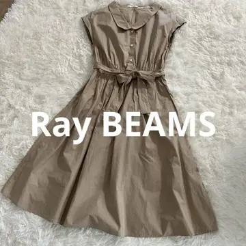 Ray BEAMS 와이드 오픈 카라 원피스 벨트 리본 포함