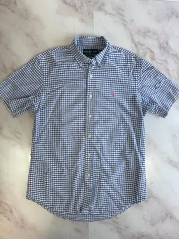 POLO 랄프 로렌 반팔 셔츠 M 블루 체크 커스텀 핏