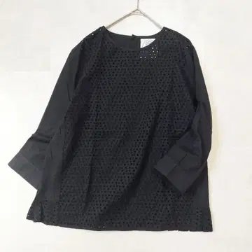 [새상품급] 마린프랑세즈 레이스 블라우스 7부 소매 블랙 일본제