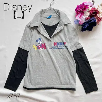 디즈니 레이어드 스타일 긴팔 상의 롱T 미키 면 혼방 Disney 그레이