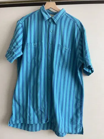 레어! L.L.Bean 반팔 셔츠 파랑 스트라이프 L cool weave