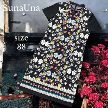 [ SunaUna ] 차이나풍 꽃무늬 반팔 원피스 38