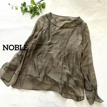 NOBLE 노블 시어 오간자 메로우 블라우스 마 혼방 긴팔 카키