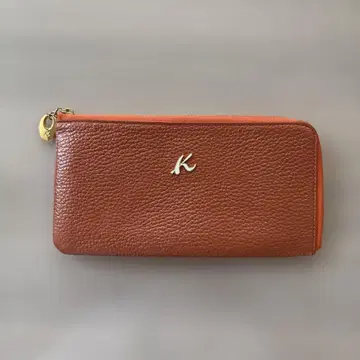 KITAMURA2 오렌지 가죽 장지갑 K 로고