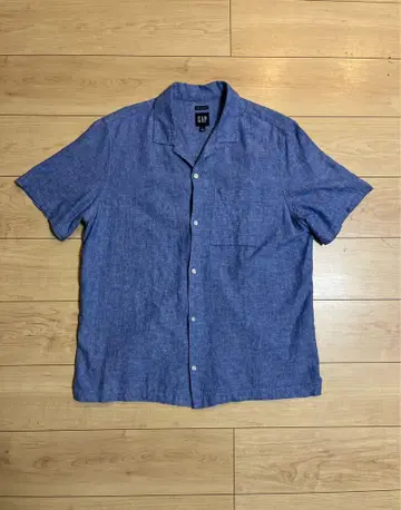 00s GAP 오픈 카라 셔츠 L 블루 린넨 코튼