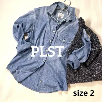 새상품급 ] 플라스테 샴브레이 긴팔 PLST 코튼 데님 셔츠 사이즈 2