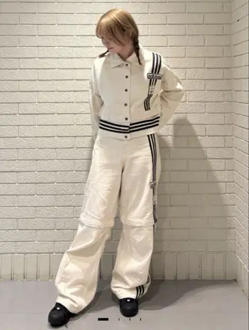 adidas 아이보리 데님 2-IN-1 트랙 탑