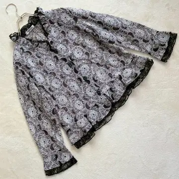 BARONNE 시어 블라우스 꽃무늬 레이스 긴팔 상의 엘레강트 M