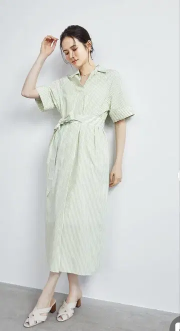Lounie 라임 그린 라메 셔츠 원피스 사이즈 38 루니