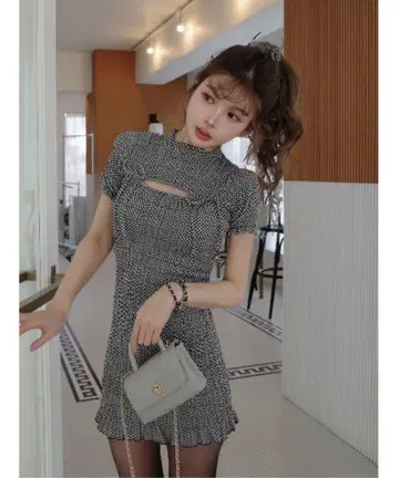 Darich 리본 셔링 깅엄 미니 원피스 FREE
