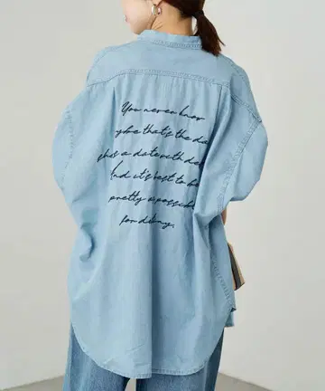 LOUNGEDRESS 데님 자수 셔츠