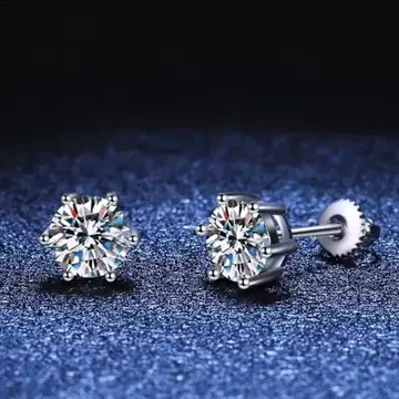 모이사나이트 다이아몬드 스터드 귀걸이 925 실버 모이사나이트