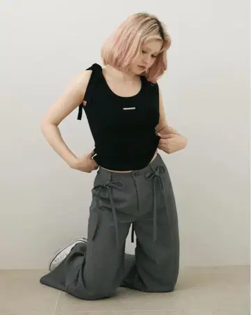 andmary Loose 리본 슬랙스 gray