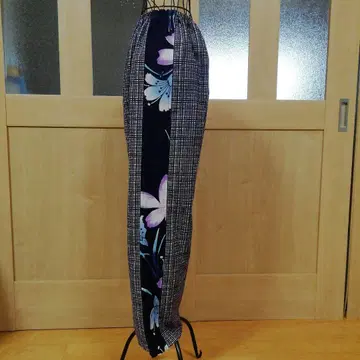 퍼플 핑크 꽃 라인 넉넉한 팬츠 유카타 리메이크