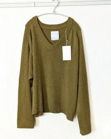 ancellm 25aw uv neck knit lime 1
