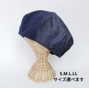 어레인지 자유 데님 비대칭 베레모 네이비 코튼 모자 봄/여름/가을/겨울