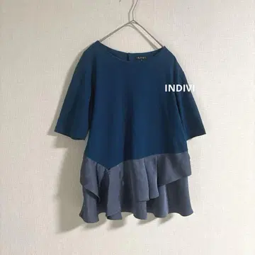 INDIVI 인디비 워셔블 T셔츠 러셀 프릴 상의 블루