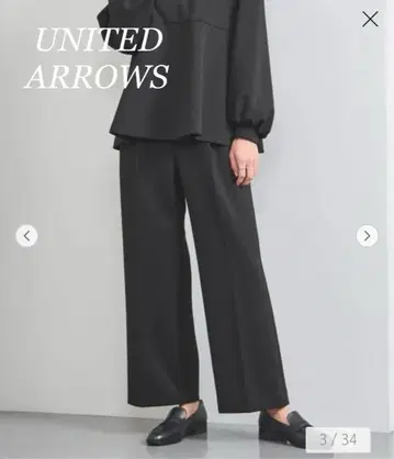 새상품 UNITED ARROWS 블랙 슬랙스 38 턱 와이드 팬츠