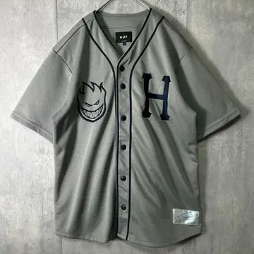 HUF 스핏파이어 콜라보 자수 베이스볼 셔츠 그레이 S