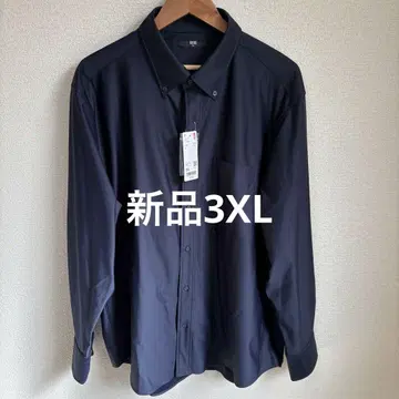 [새상품] 유니클로 노아이론 저지 셔츠 긴팔 버튼다운 네이비 3XL