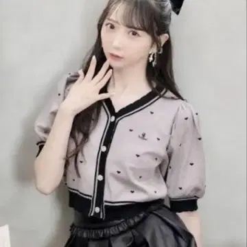 evelyn 하트 라인 가디건 반팔 핑크