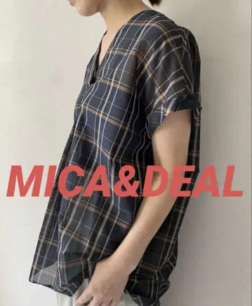 MICA & DEAL 체크 블라우스 시어 프렌치 슬리브 네이비 가을 컬러