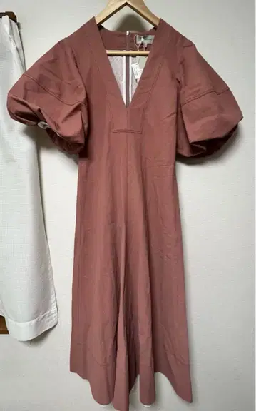 LEE MATHEWS 맥시 원피스 핑크 코튼 린넨 v넥