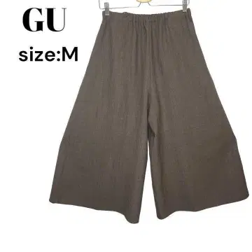 지유 GU 가우초 팬츠 와이드 브라운 허리밴딩 예쁜 M